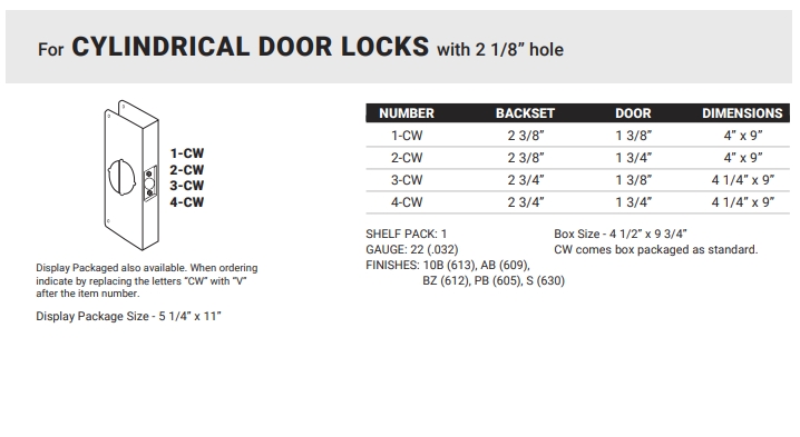 1-For CYLINDRICAL DOOR LOCKS with 2 18 hole